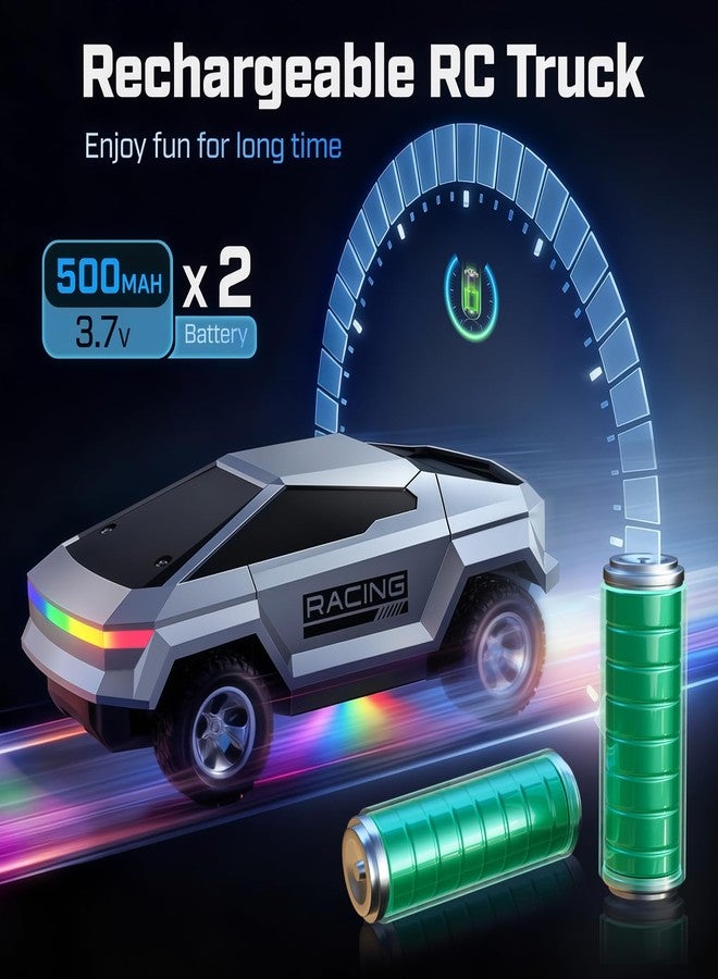 WayEee 1/24 Remote Control Car Cyber RC Truck, RC Cars for Kids with Colorful Lights, 2.4GHz Remote Control, 2 Rechargeable Batteries, 18KM/H Racing Car Toy, for Boys 3 4 5 6 7 8-12 - Image 3